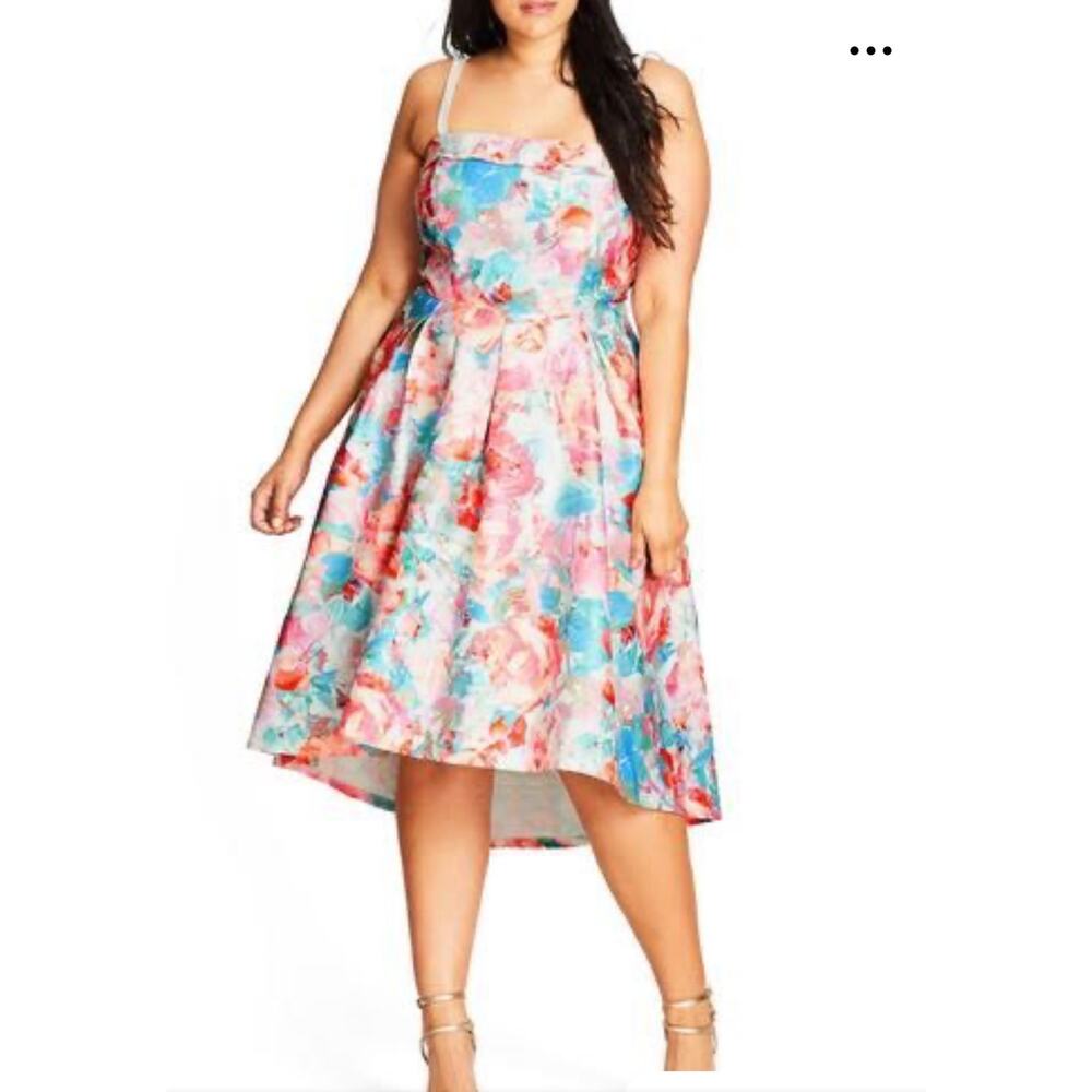 CITY CHIC Peach Floral Hi Low DRESS Size XS 14 Plus Cocktail Party Wedding Retro